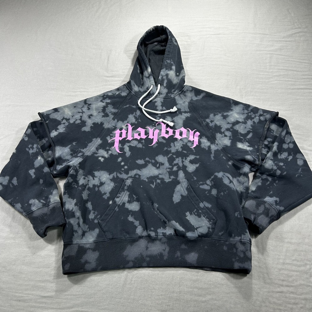 Pacsun Playboy Hoodie Adult XS Black Purple Tie Dye Layered Pullover Sweatshirt